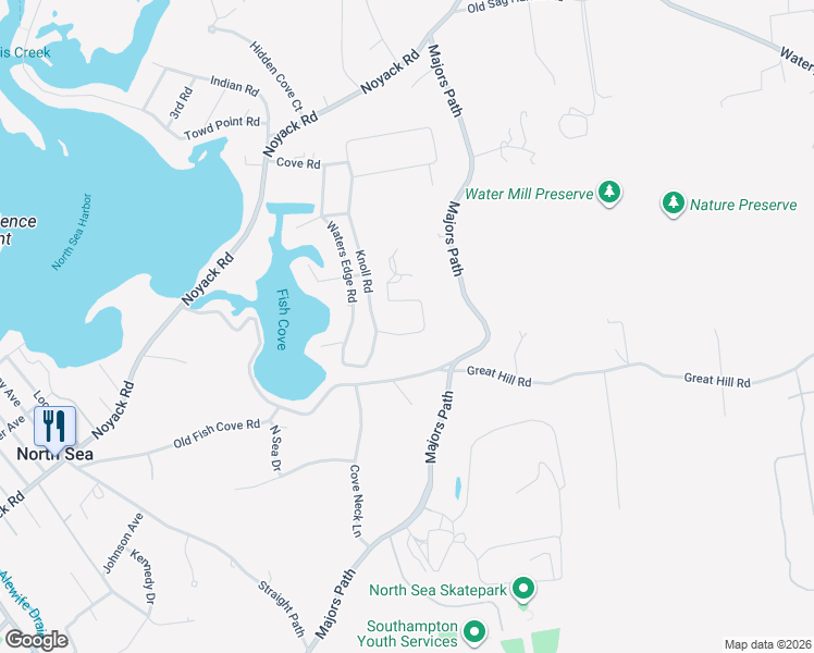 map of restaurants, bars, coffee shops, grocery stores, and more near 13 Woods Lane in Southampton