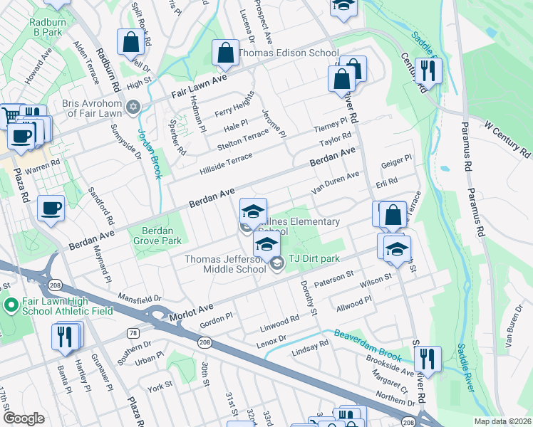 map of restaurants, bars, coffee shops, grocery stores, and more near 37-02 Van Duren Avenue in Fair Lawn