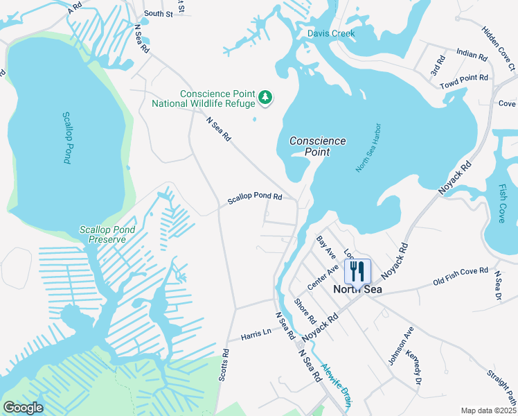map of restaurants, bars, coffee shops, grocery stores, and more near 33 Old Field Road in Southampton