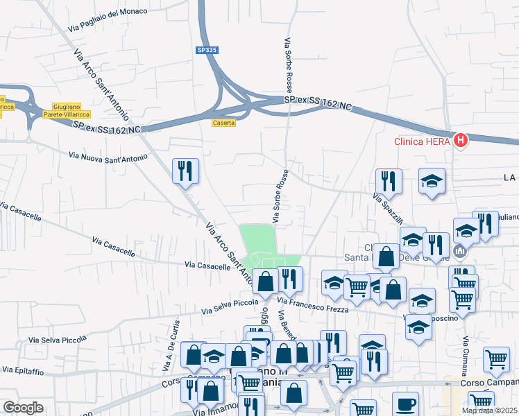 map of restaurants, bars, coffee shops, grocery stores, and more near 9 Via Sorbe Rosse in Giugliano in Campania