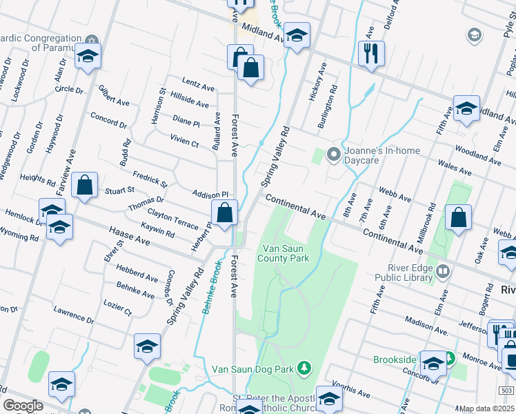 map of restaurants, bars, coffee shops, grocery stores, and more near 300 East Forest Avenue in Paramus