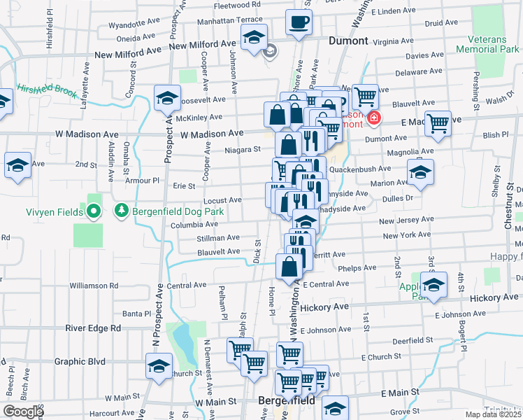 map of restaurants, bars, coffee shops, grocery stores, and more near 14 Cortland Avenue in Bergenfield