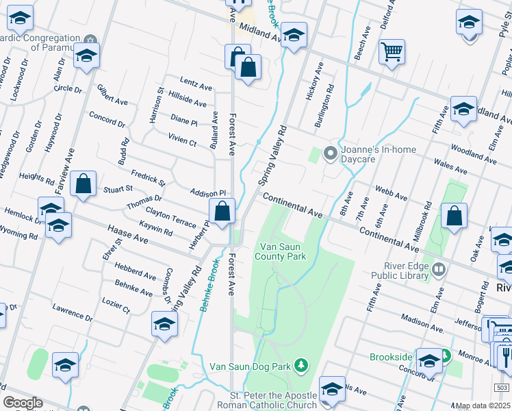 map of restaurants, bars, coffee shops, grocery stores, and more near 300 East Forest Avenue in Paramus