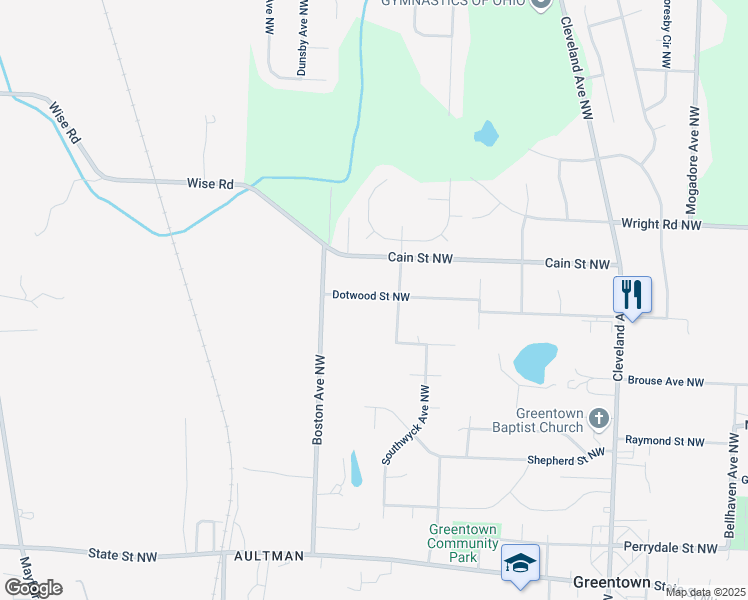 map of restaurants, bars, coffee shops, grocery stores, and more near 3674 Dotwood Street Northwest in North Canton