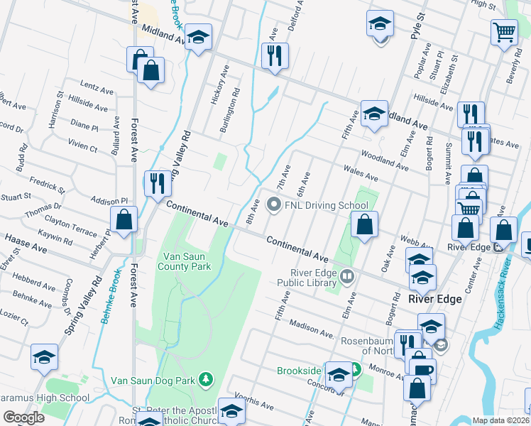 map of restaurants, bars, coffee shops, grocery stores, and more near 722 7th Avenue in River Edge