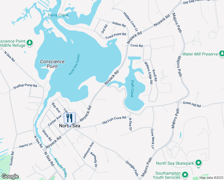 map of restaurants, bars, coffee shops, grocery stores, and more near 12 Fish Cove Road in Southampton