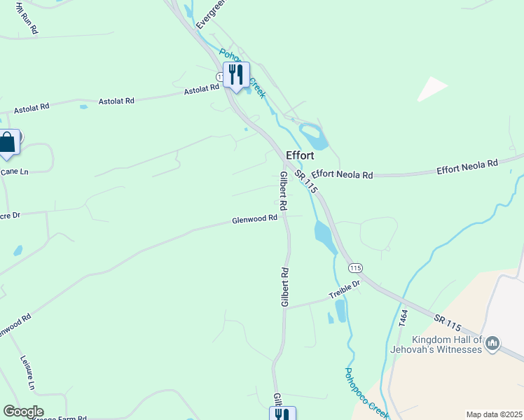map of restaurants, bars, coffee shops, grocery stores, and more near 1305 Glenwood Road in Effort