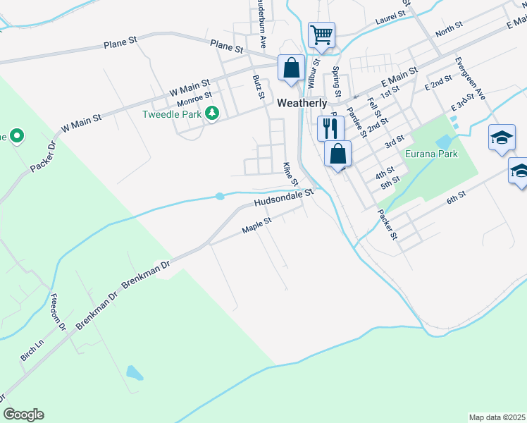 map of restaurants, bars, coffee shops, grocery stores, and more near 303 Hudsondale Street in Weatherly