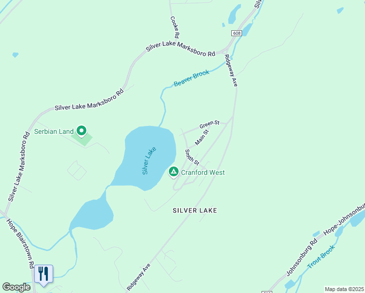 map of restaurants, bars, coffee shops, grocery stores, and more near 36 Smith Street in Blairstown