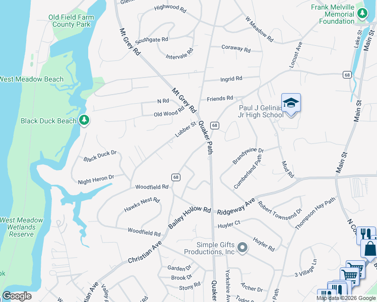 map of restaurants, bars, coffee shops, grocery stores, and more near 87 Christian Avenue in Stony Brook