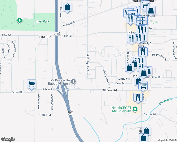 map of restaurants, bars, coffee shops, grocery stores, and more near 1717 McKinleyville Avenue in McKinleyville