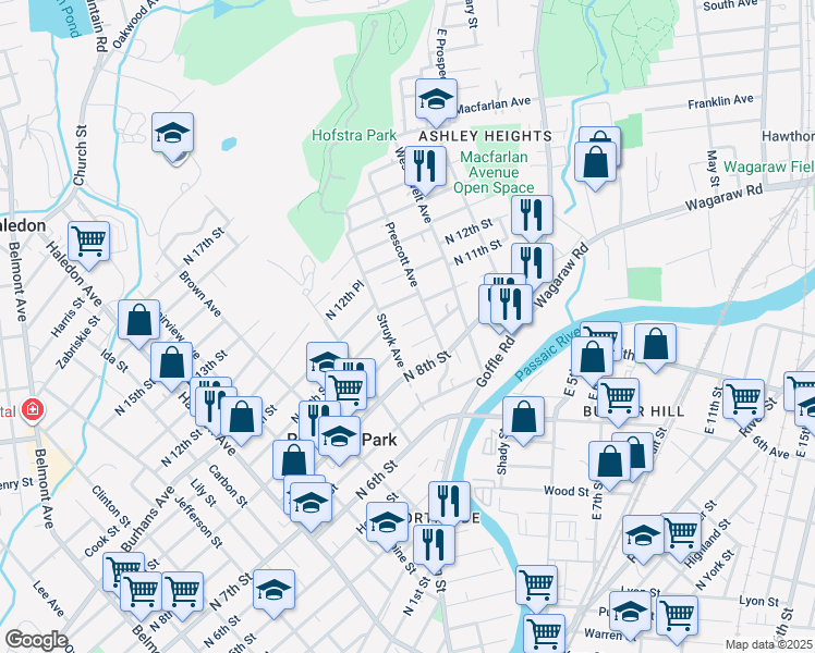 map of restaurants, bars, coffee shops, grocery stores, and more near 409 North 9th Street in Prospect Park