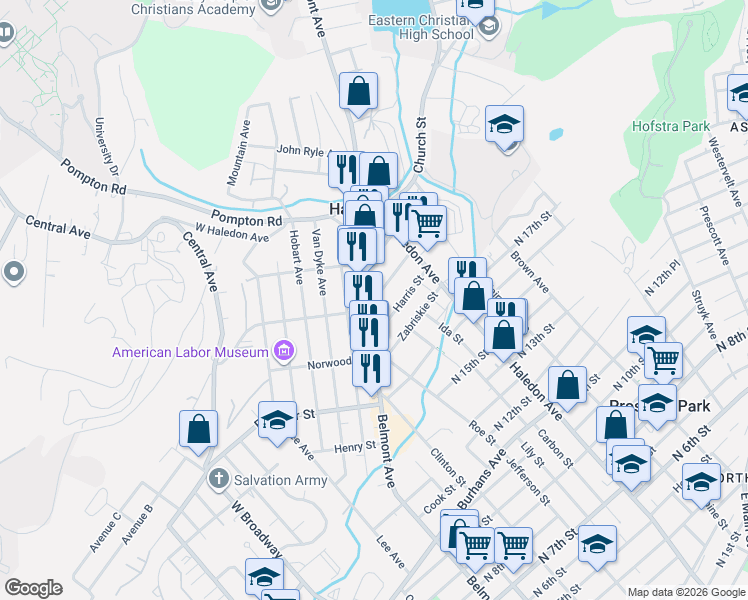 map of restaurants, bars, coffee shops, grocery stores, and more near 21 Harris Street in Haledon