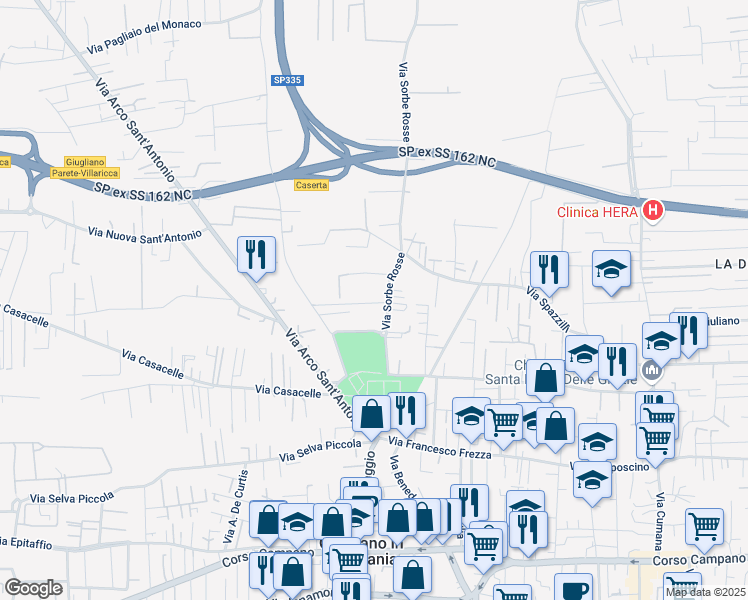 map of restaurants, bars, coffee shops, grocery stores, and more near 9 Via Sorbe Rosse in Giugliano in Campania