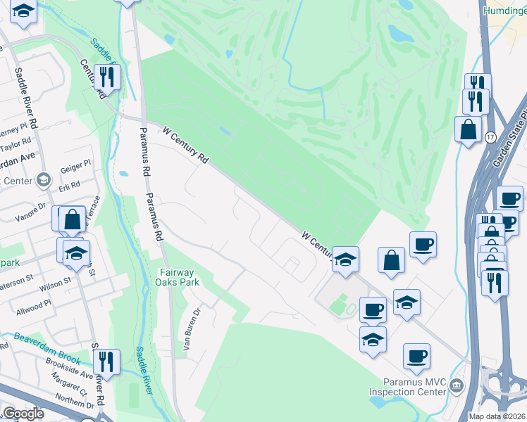 map of restaurants, bars, coffee shops, grocery stores, and more near 20 Thistle Drive in Paramus