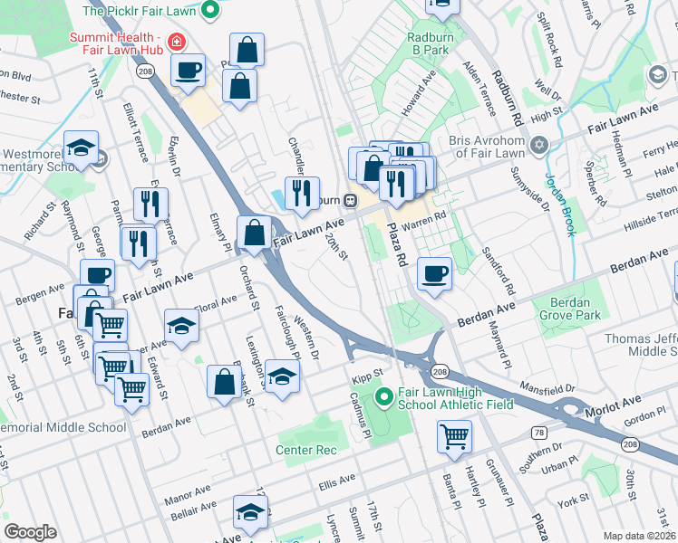 map of restaurants, bars, coffee shops, grocery stores, and more near 22 Lowe Avenue in Fair Lawn