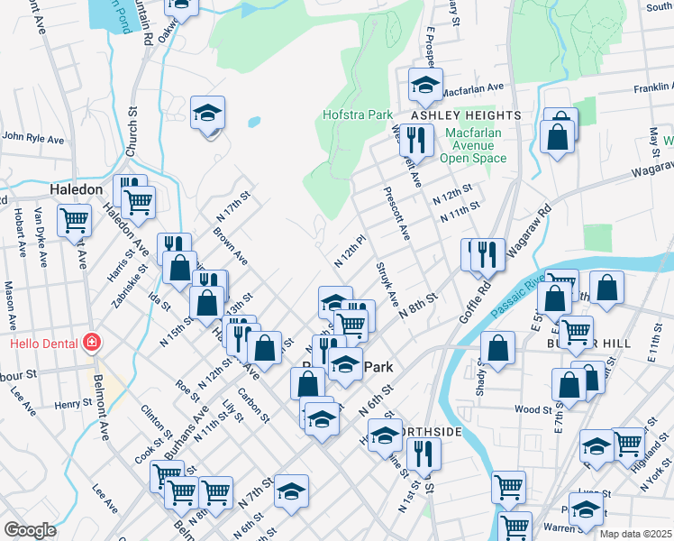map of restaurants, bars, coffee shops, grocery stores, and more near 364 North 11th Street in Prospect Park