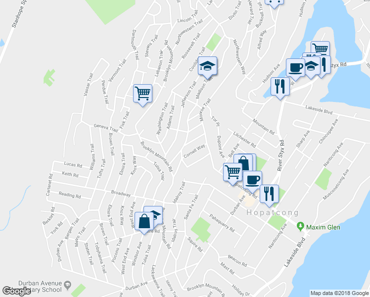 map of restaurants, bars, coffee shops, grocery stores, and more near 24 Amherst Way in Hopatcong
