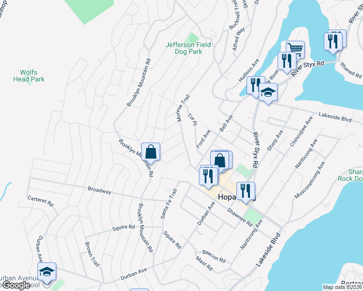 map of restaurants, bars, coffee shops, grocery stores, and more near 5 Pennsylvania Avenue in Hopatcong