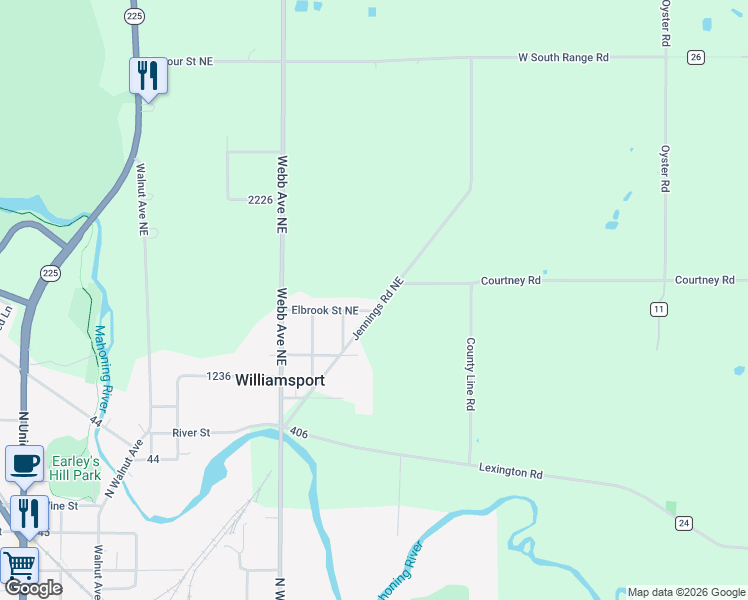 map of restaurants, bars, coffee shops, grocery stores, and more near 11501 Jennings Road Northeast in Alliance