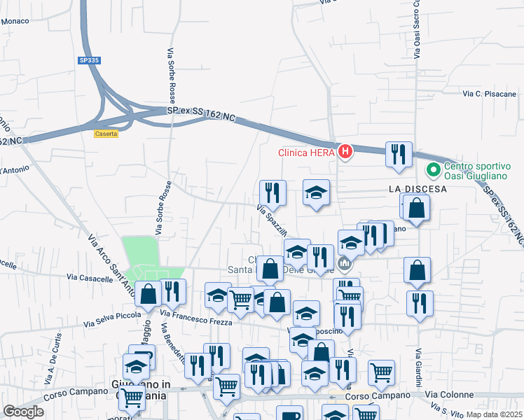 map of restaurants, bars, coffee shops, grocery stores, and more near 39 Via Spazzilli in Giugliano in Campania
