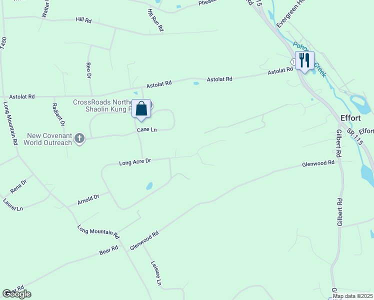 map of restaurants, bars, coffee shops, grocery stores, and more near 2311 Long Acre Drive in Effort