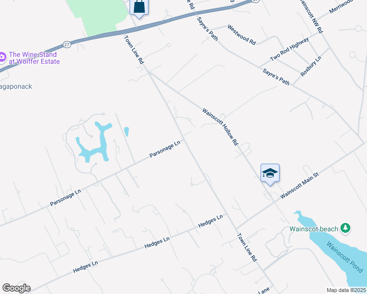 map of restaurants, bars, coffee shops, grocery stores, and more near 603 Parsonage Lane in Sagaponack