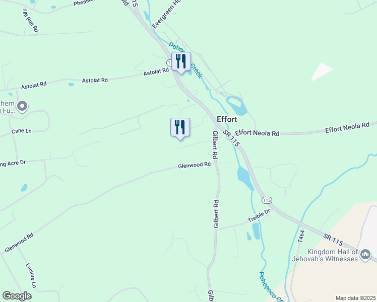map of restaurants, bars, coffee shops, grocery stores, and more near 227 Effort Village Drive in Effort