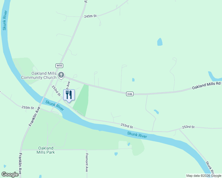 map of restaurants, bars, coffee shops, grocery stores, and more near 1569 Oakland Mills Road in Mount Pleasant