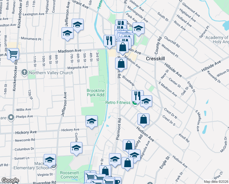 map of restaurants, bars, coffee shops, grocery stores, and more near 5 Tenakill Park East in Cresskill