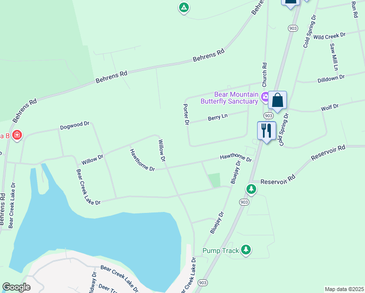 map of restaurants, bars, coffee shops, grocery stores, and more near 116 Porter Drive in Jim Thorpe