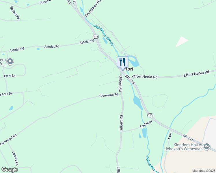 map of restaurants, bars, coffee shops, grocery stores, and more near 223 Effort Village Drive in Effort