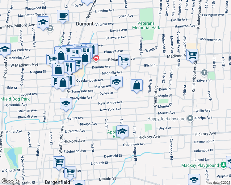 map of restaurants, bars, coffee shops, grocery stores, and more near 36 Depew Street in Dumont