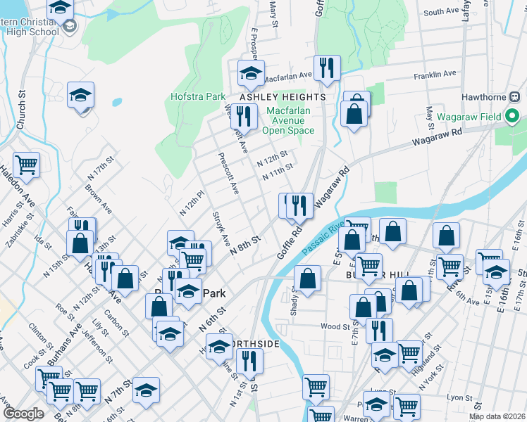 map of restaurants, bars, coffee shops, grocery stores, and more near 77 Westervelt Avenue in Hawthorne