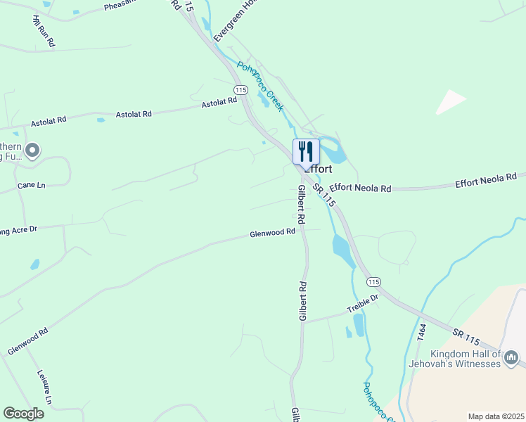 map of restaurants, bars, coffee shops, grocery stores, and more near 227 Effort Village Drive in Effort