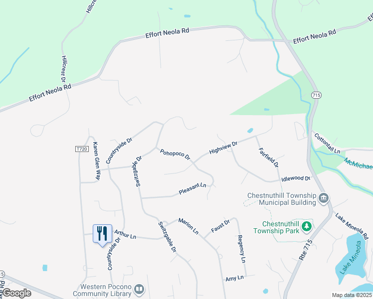 map of restaurants, bars, coffee shops, grocery stores, and more near 210 Pohopoco Drive in Brodheadsville