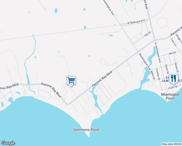 map of restaurants, bars, coffee shops, grocery stores, and more near 56 Lagoon Court West in Riverhead
