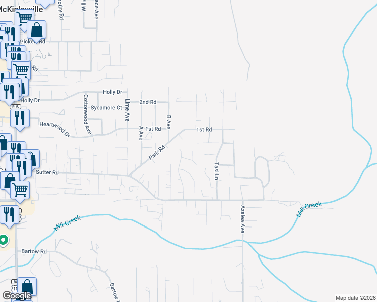 map of restaurants, bars, coffee shops, grocery stores, and more near 2255 Dogwood Road in McKinleyville