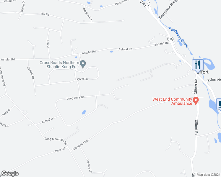map of restaurants, bars, coffee shops, grocery stores, and more near 2325 Long Acre Drive in Effort