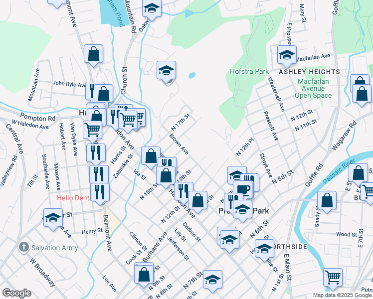map of restaurants, bars, coffee shops, grocery stores, and more near 160 North 15th Street in Prospect Park