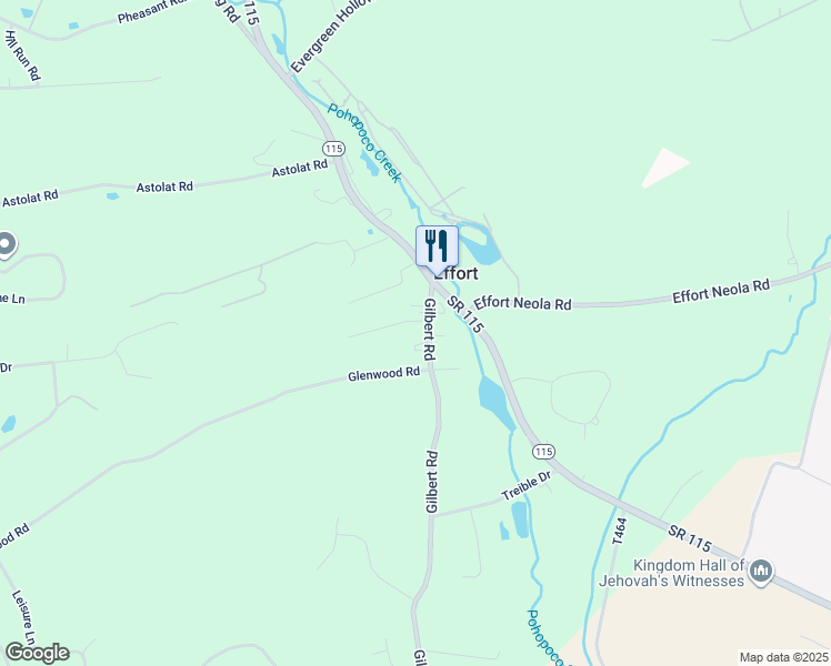map of restaurants, bars, coffee shops, grocery stores, and more near 989 Gilbert Road in Effort