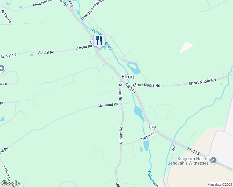 map of restaurants, bars, coffee shops, grocery stores, and more near 989 Gilbert Road in Effort