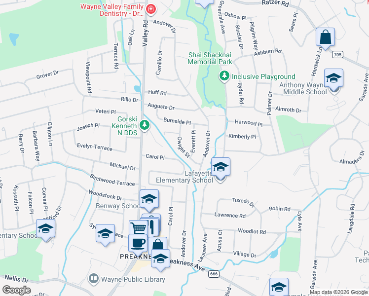 map of restaurants, bars, coffee shops, grocery stores, and more near 29 Dwight Street in Wayne
