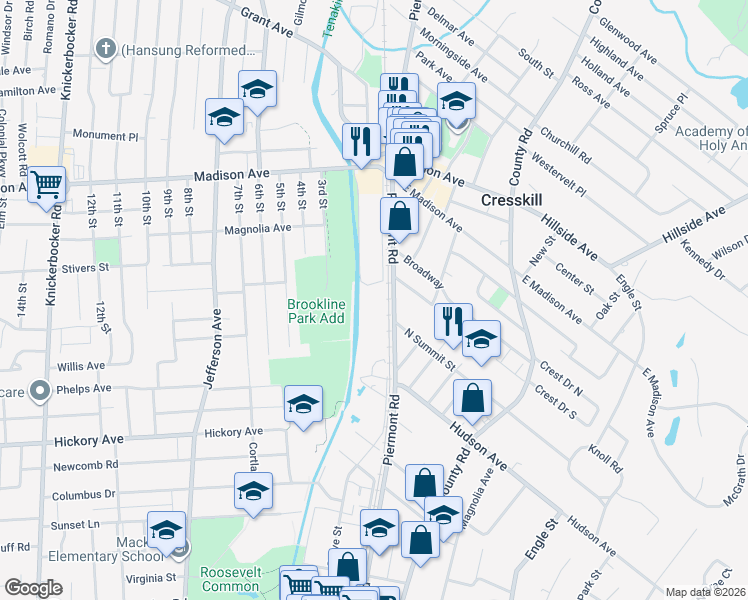 map of restaurants, bars, coffee shops, grocery stores, and more near 5 Tenakill Park East in Cresskill