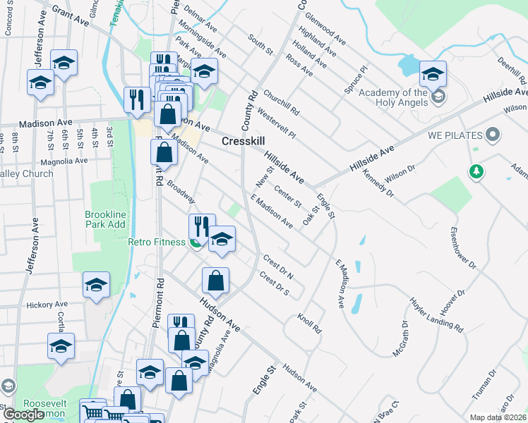 map of restaurants, bars, coffee shops, grocery stores, and more near 187 East Madison Avenue in Cresskill
