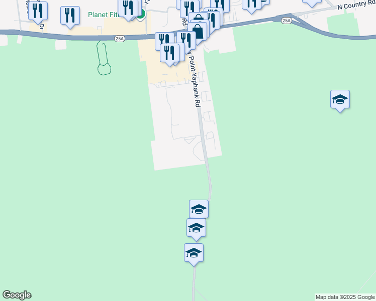 map of restaurants, bars, coffee shops, grocery stores, and more near 90 Rocky Point Yaphank Road in Rocky Point