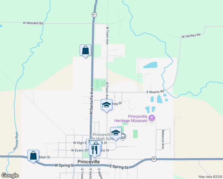 map of restaurants, bars, coffee shops, grocery stores, and more near 20516 North Town Avenue in Princeville