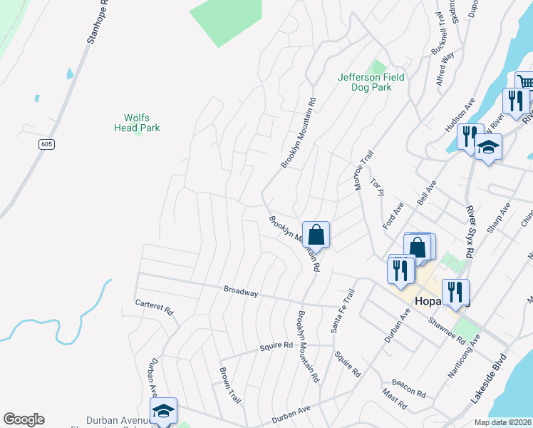 map of restaurants, bars, coffee shops, grocery stores, and more near 3 Geneva Trail in Hopatcong