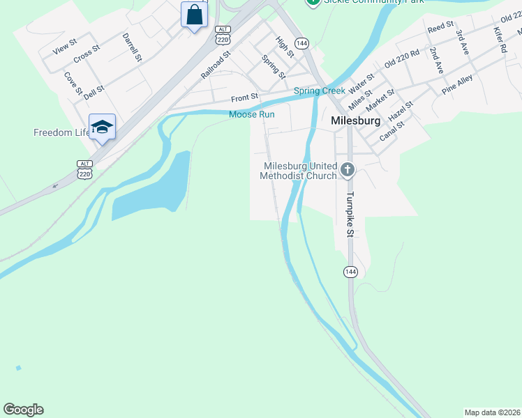 map of restaurants, bars, coffee shops, grocery stores, and more near Oaklawaha Street in Bellefonte