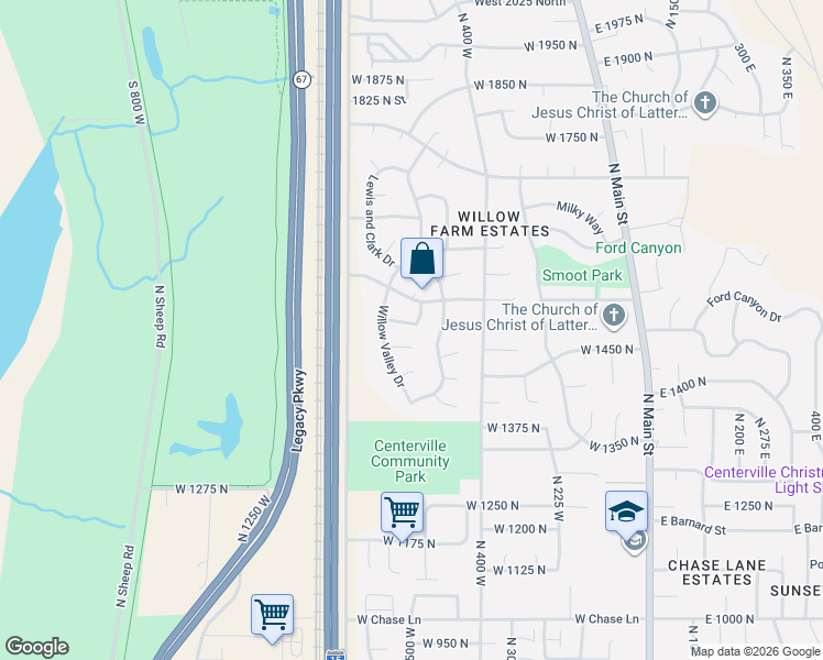 map of restaurants, bars, coffee shops, grocery stores, and more near 621 Willow Bend Drive in Centerville